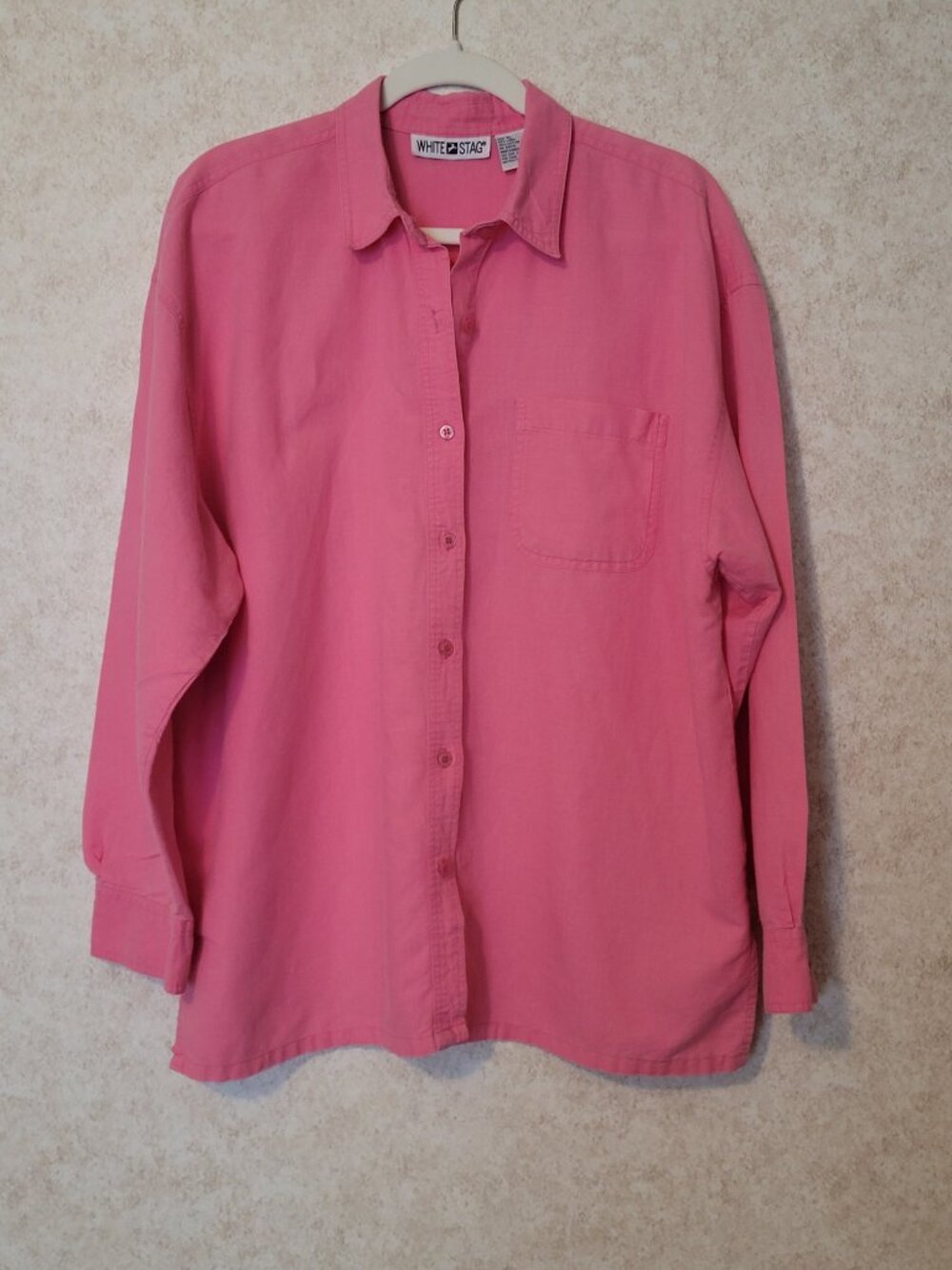 Pink Linen Button Shirt Womens White Stag Size XL